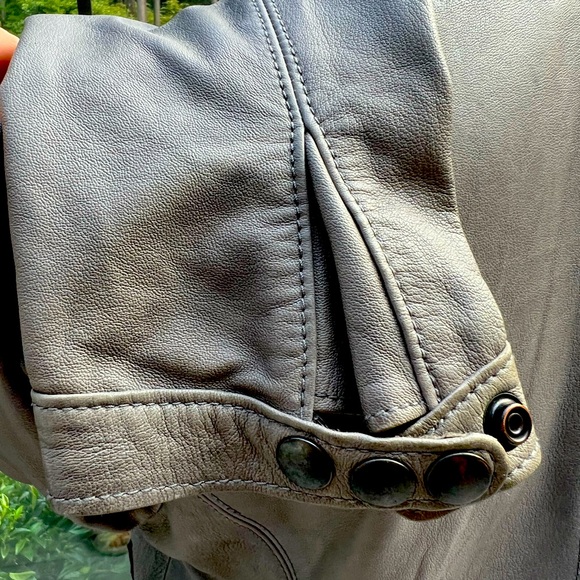 Gray leather motorcycle jacket by S.W.O.R.D. London - Picture 5 of 9